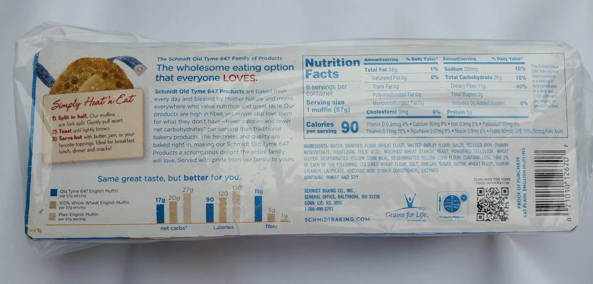 Schmidt / Old Tyme 647 English Muffins 6 muffins - High-quality Bread Products by Schmidt / Old Tyme at BariatricPal Store