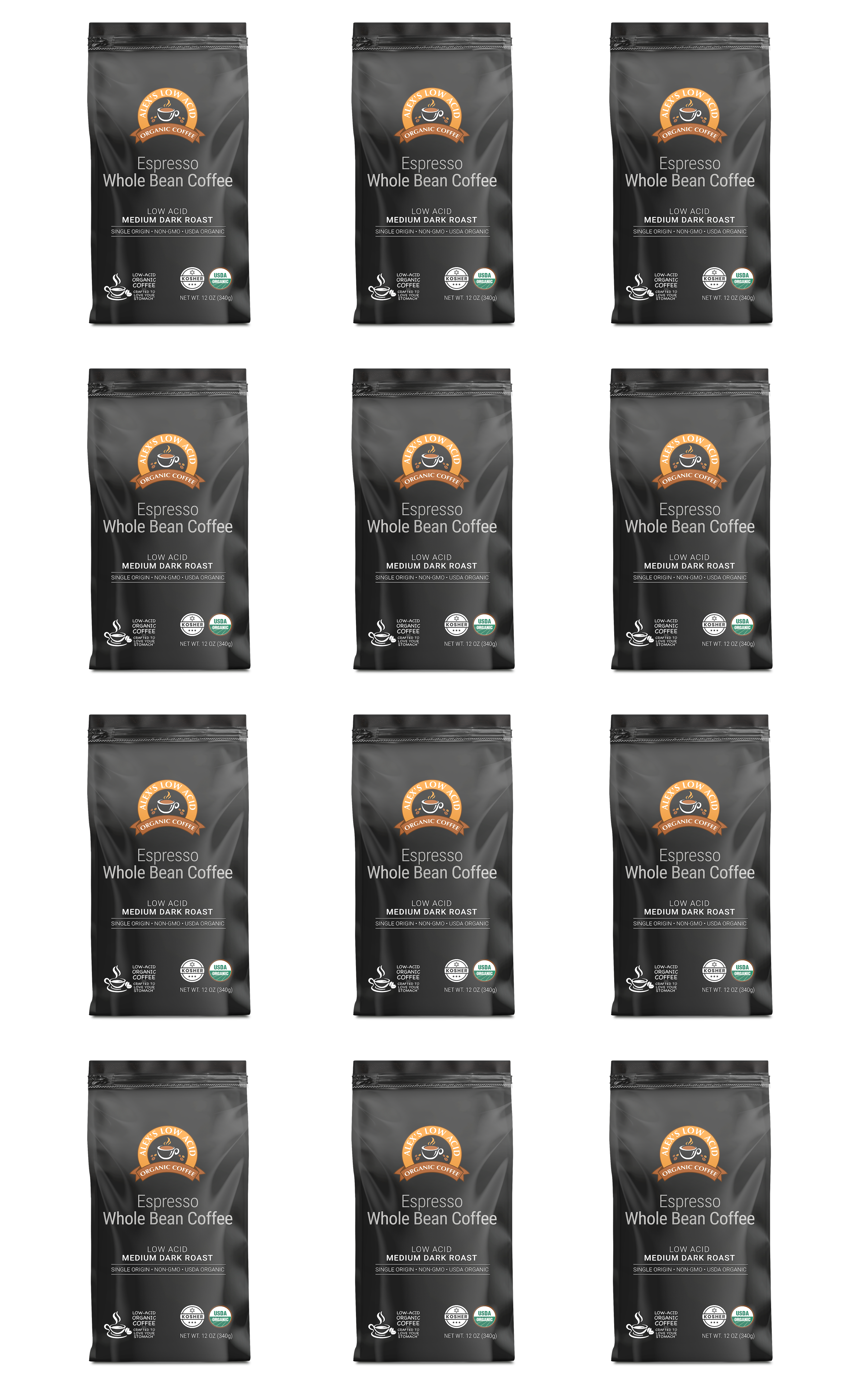 Alex's Low Acid Organic Coffee™ - Espresso Whole Bean (12oz)