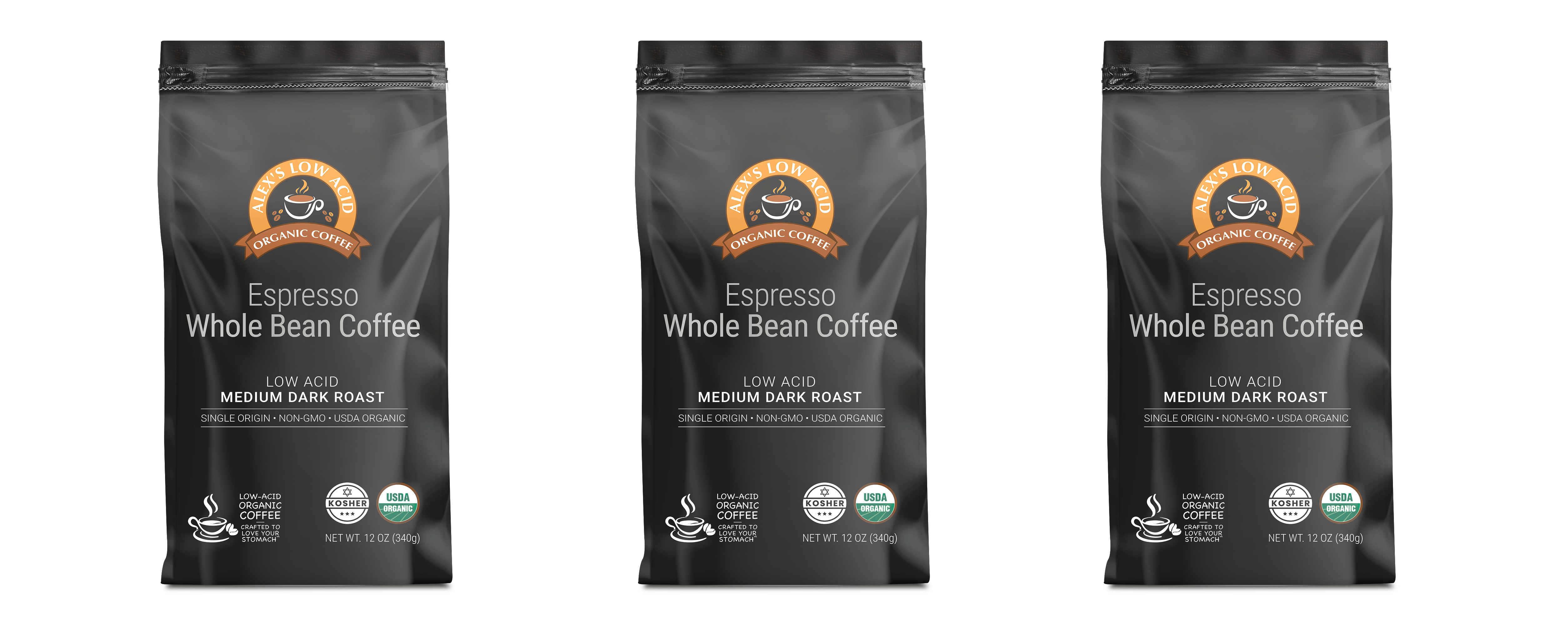 Alex's Low Acid Organic Coffee™ - Espresso Whole Bean (12oz)
