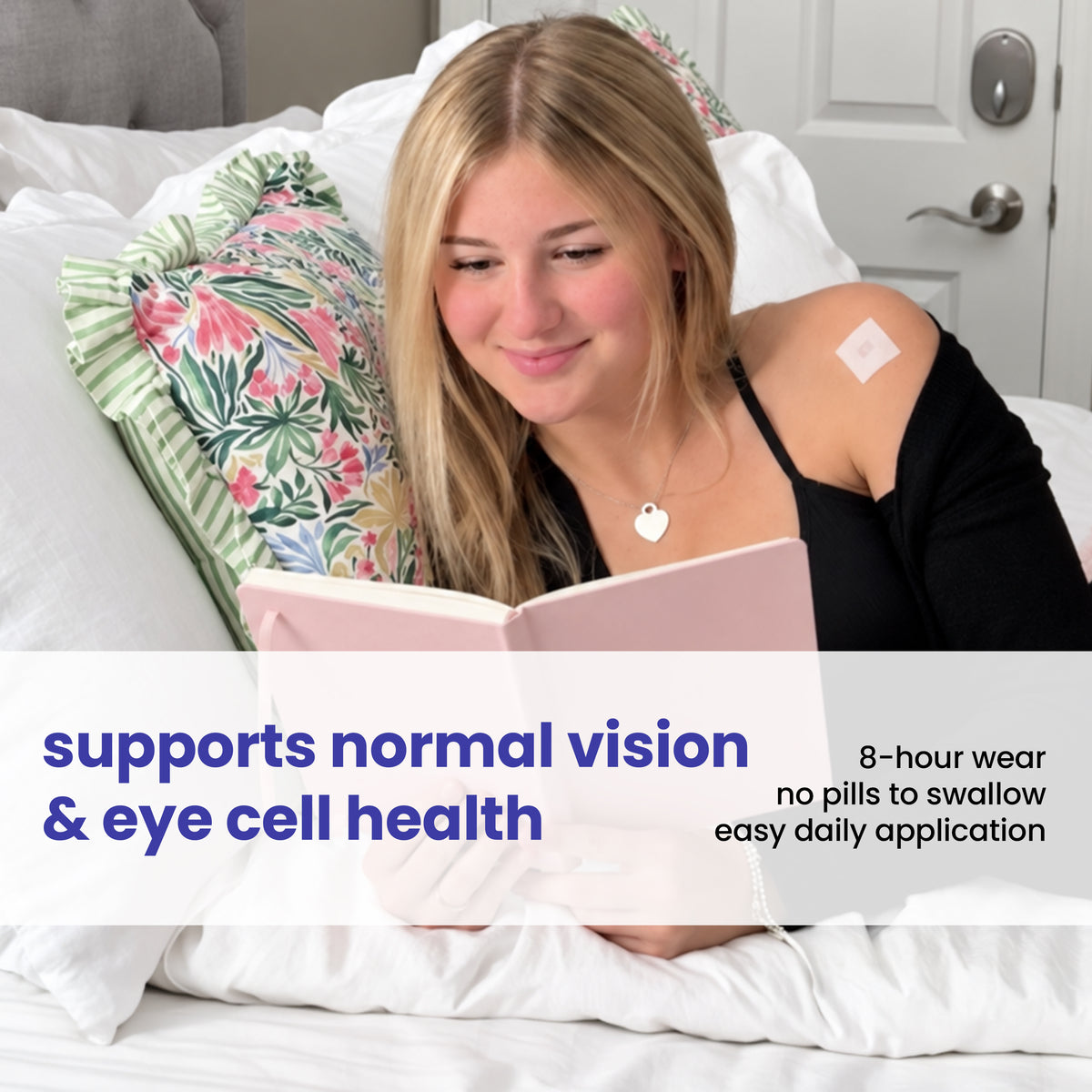 Eye Health Vitamin Patch with vitamins C and E, selenium, lutein, lycopene and astaxanthin to support normal vision and antioxidant activity.