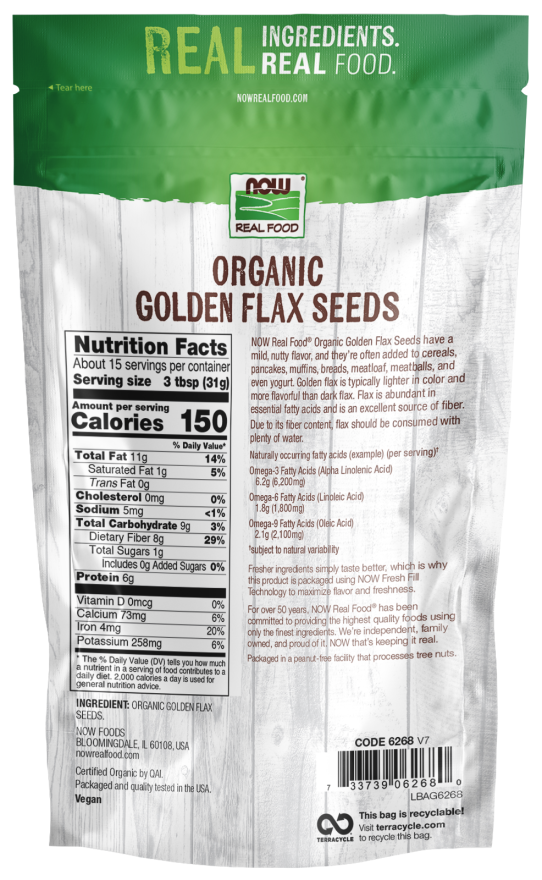 NOW Golden Flax Seeds, Organic, 16 oz.