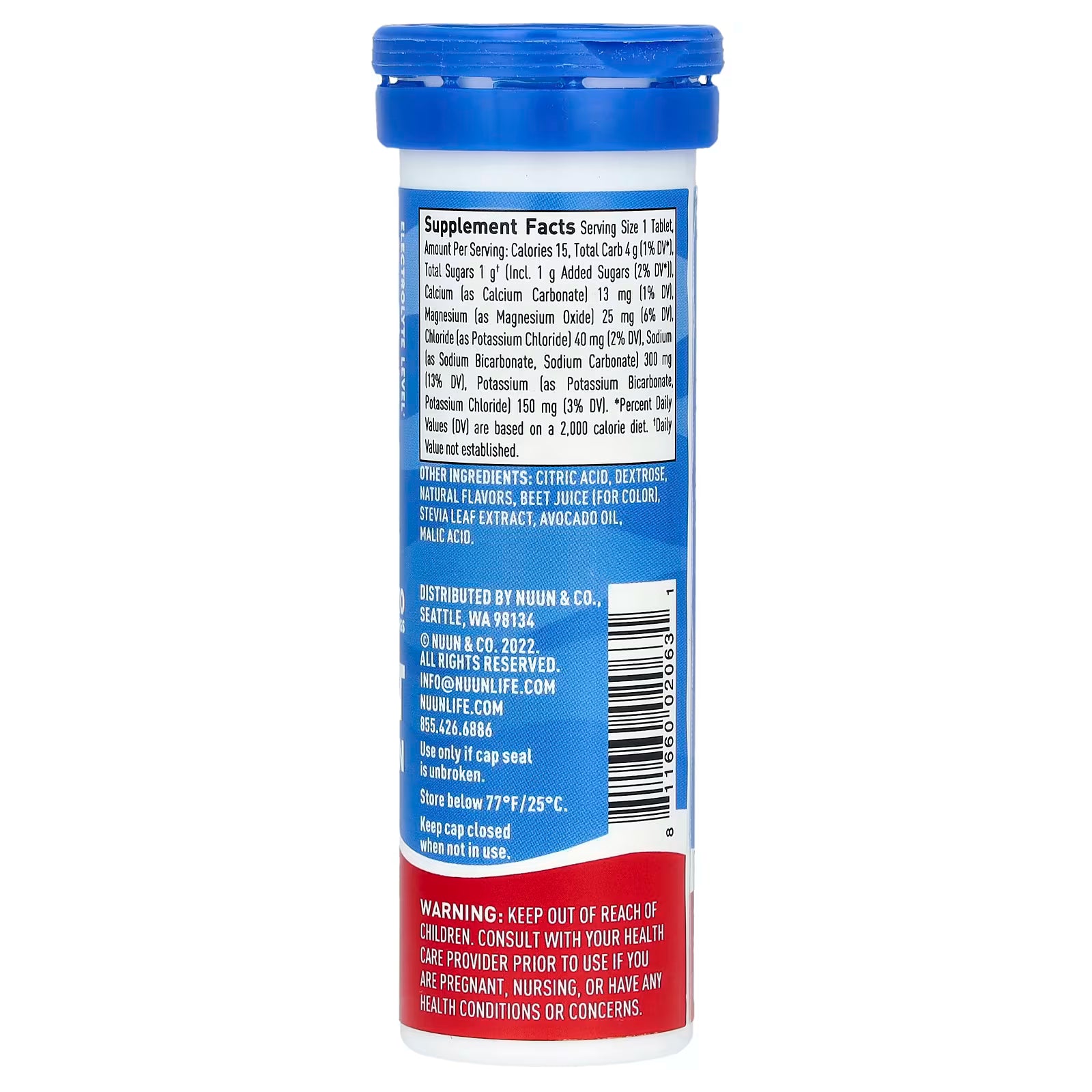 A blue and white container labeled "Supplement Facts" displays detailed nutritional information and warnings for a product, including ingredients and serving size, with a focus on health and safety.