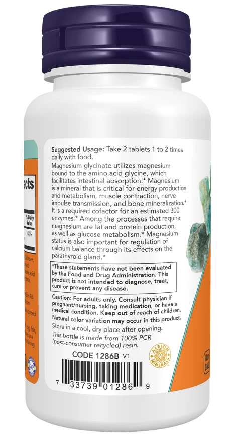 NOW Magnesium Glycinate Tablets, 90 Tablets