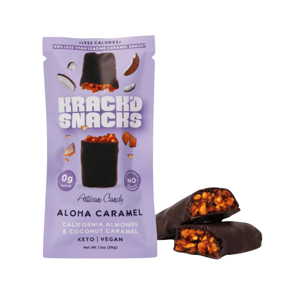 Artisan Crafted Dark Chocolate Aloha Caramel Bar by Krack'd Snacks - Coconut Caramel with California Almonds