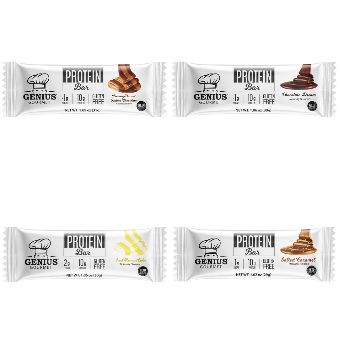 Genius Gourmet Keto Protein & Snack Bars - 4-Flavor Variety Pack