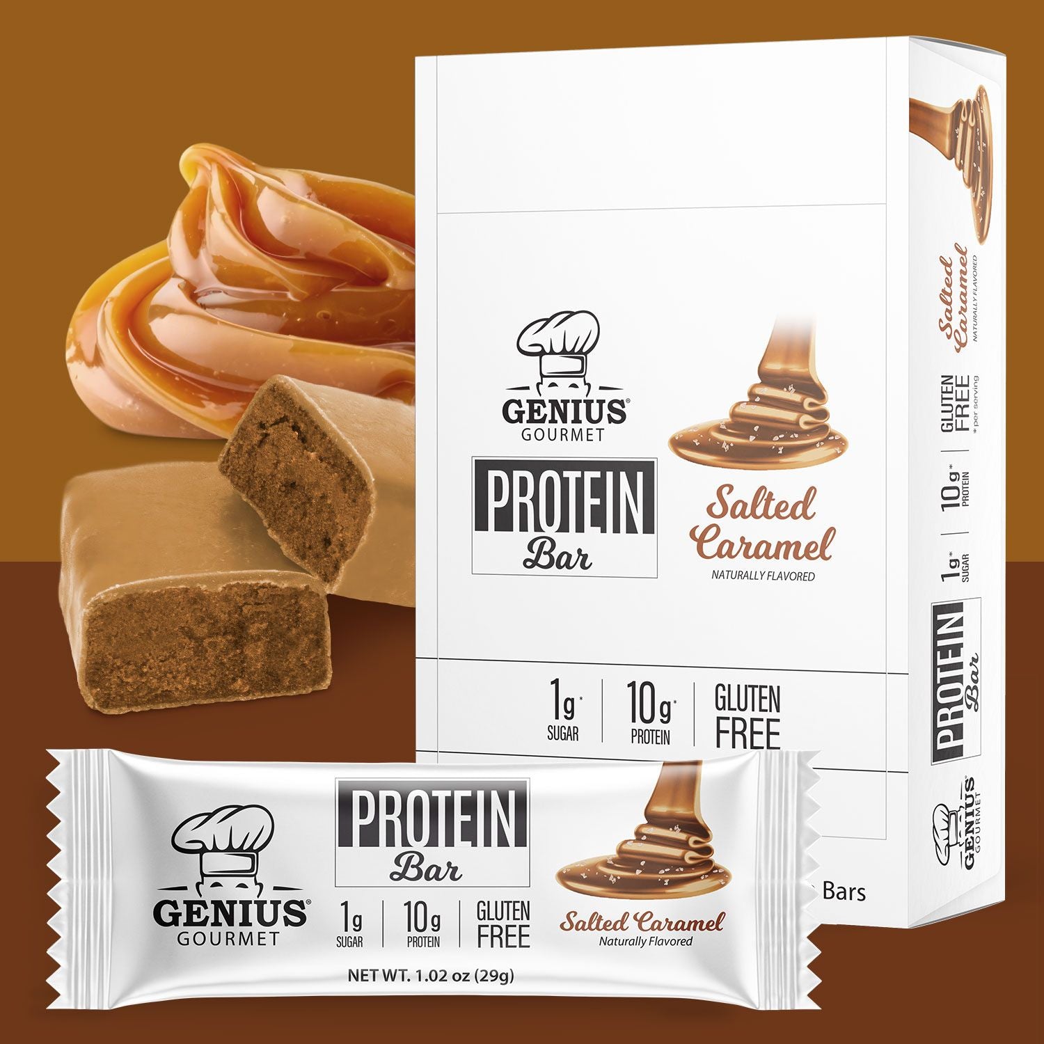 Genius Gourmet Keto Protein & Snack Bars - Salted Caramel