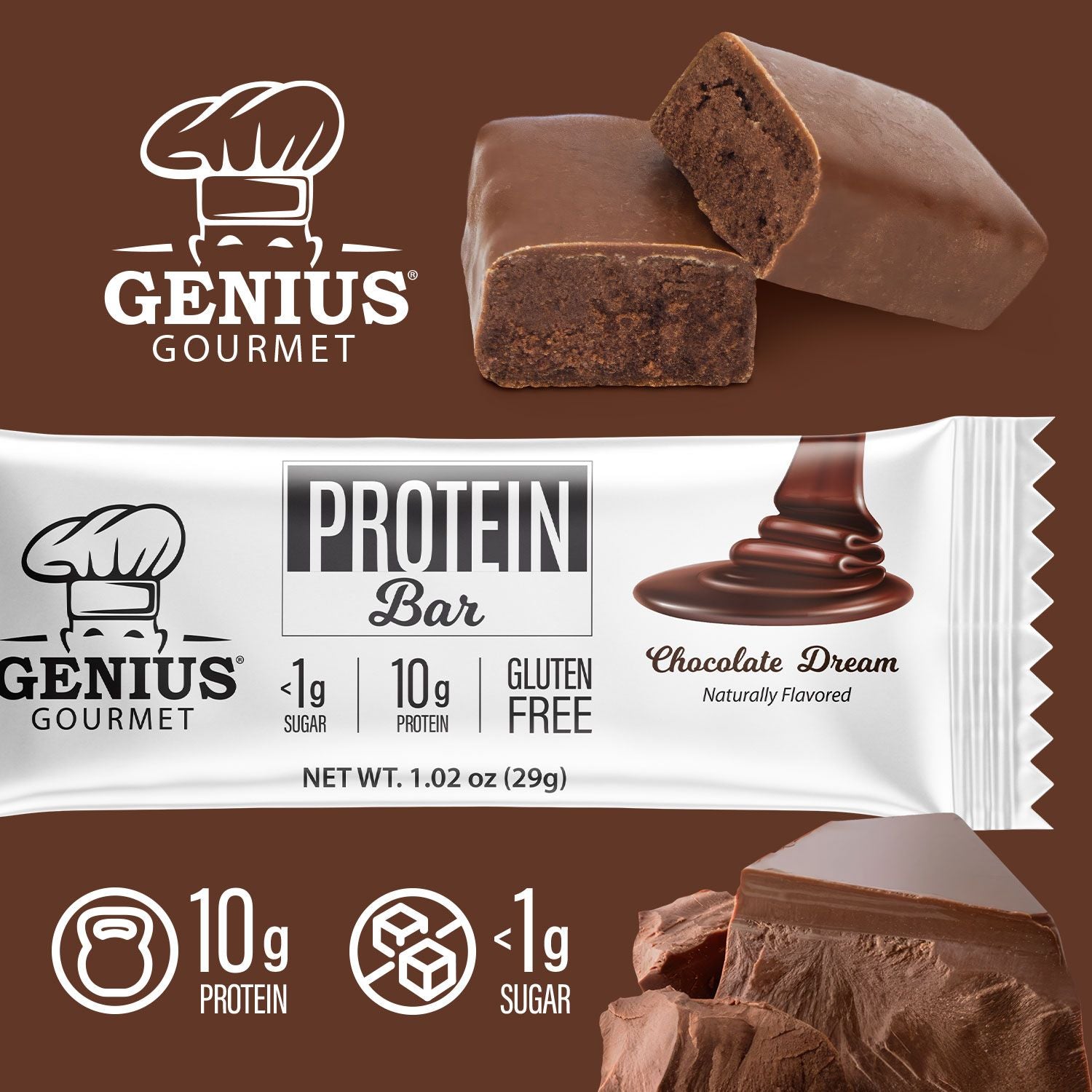 Genius Gourmet Keto Protein & Snack Bars - Chocolate Dream