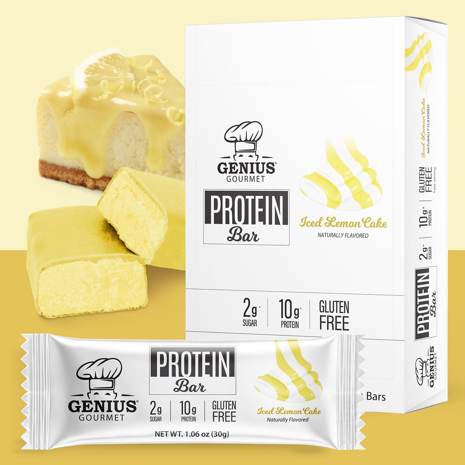 Genius Gourmet Keto Protein & Snack Bars - Iced Lemon Cake