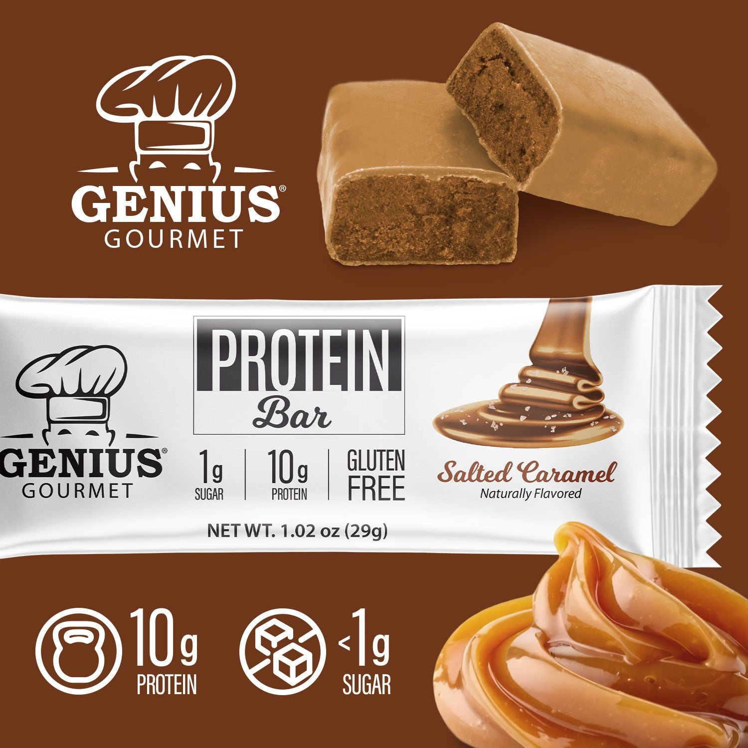Genius Gourmet Keto Protein & Snack Bars - Salted Caramel