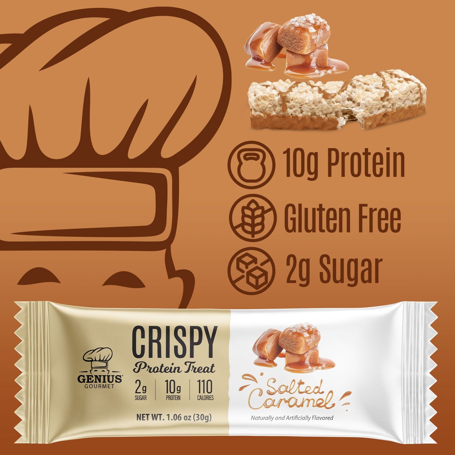 Genius Gourmet Crispy Protein Treat - Salted Caramel
