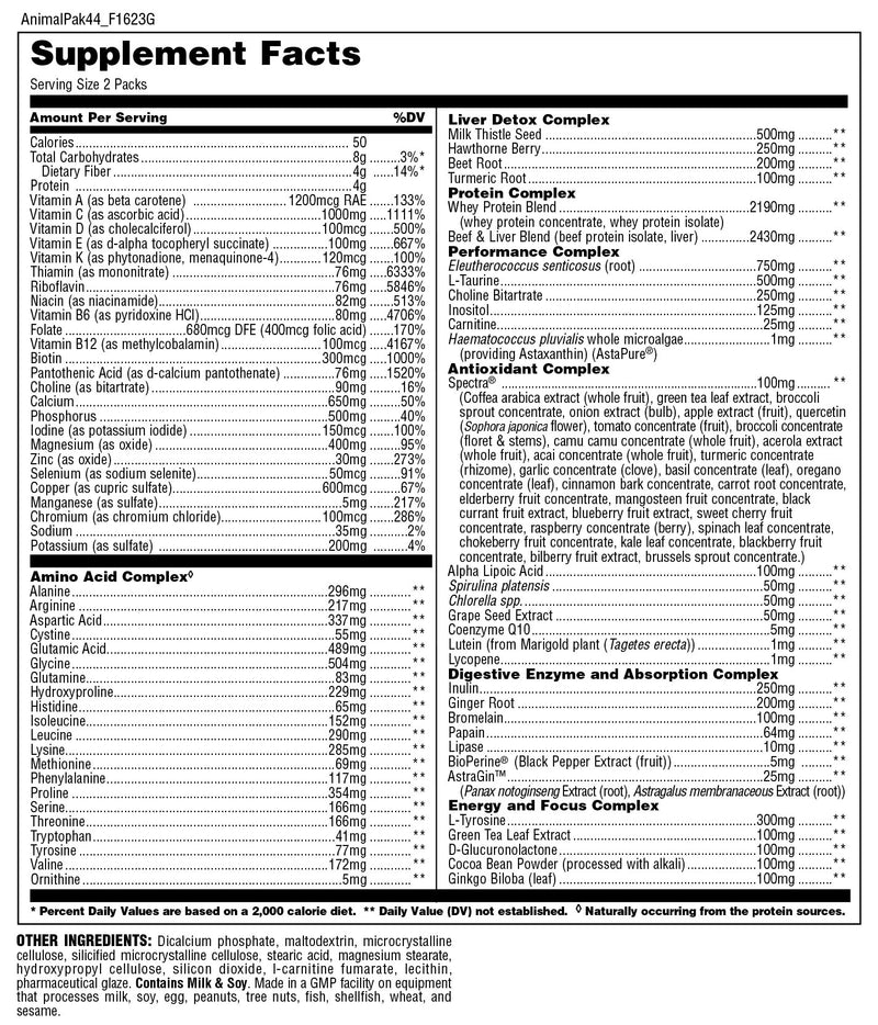 A detailed supplement facts label lists nutritional information, ingredients, and serving sizes for a dietary product, highlighting its protein, vitamins, and various complex blends for health benefits.