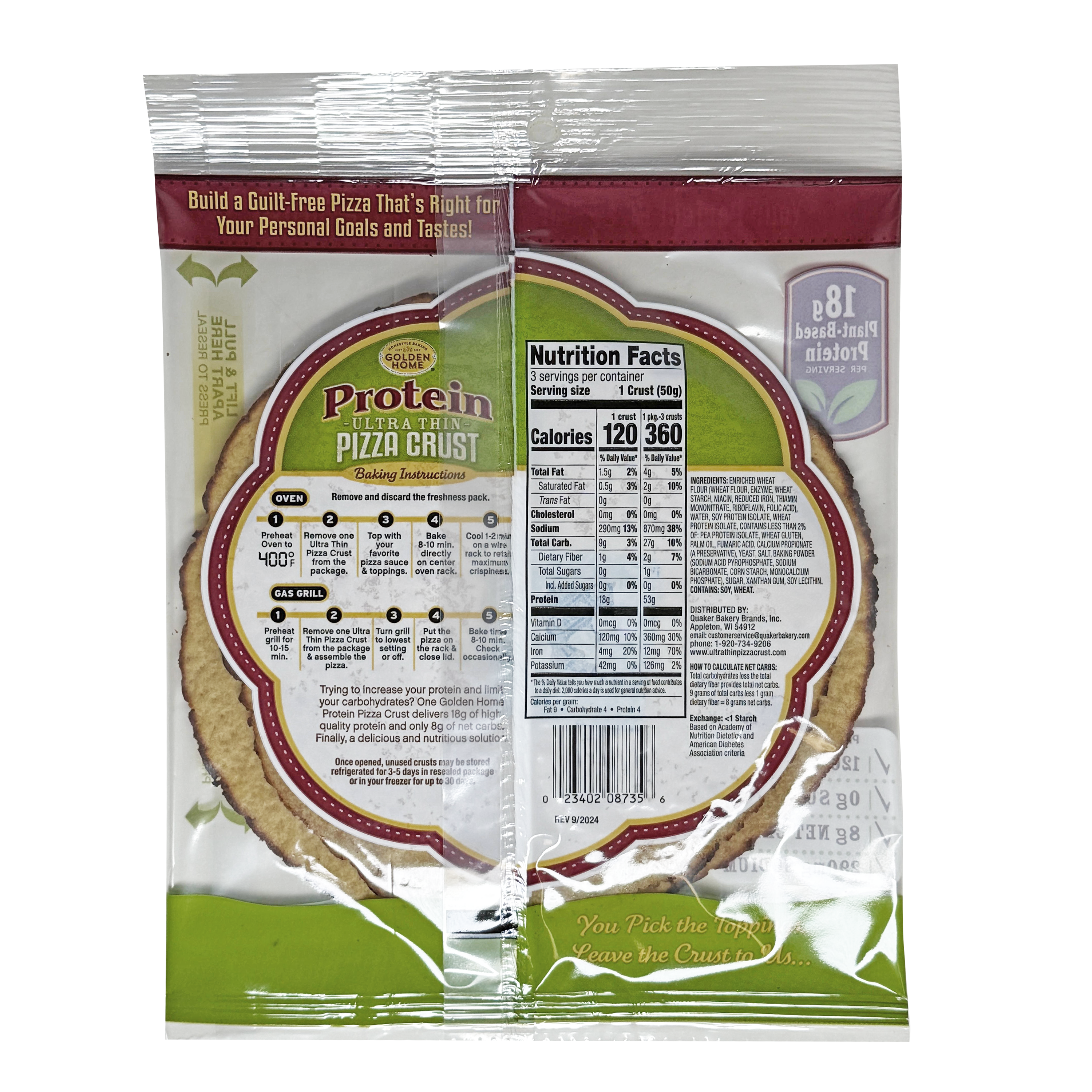 Golden Home Ultra Thin 18g Protein Pizza Crust 5.25 oz (3 crusts)