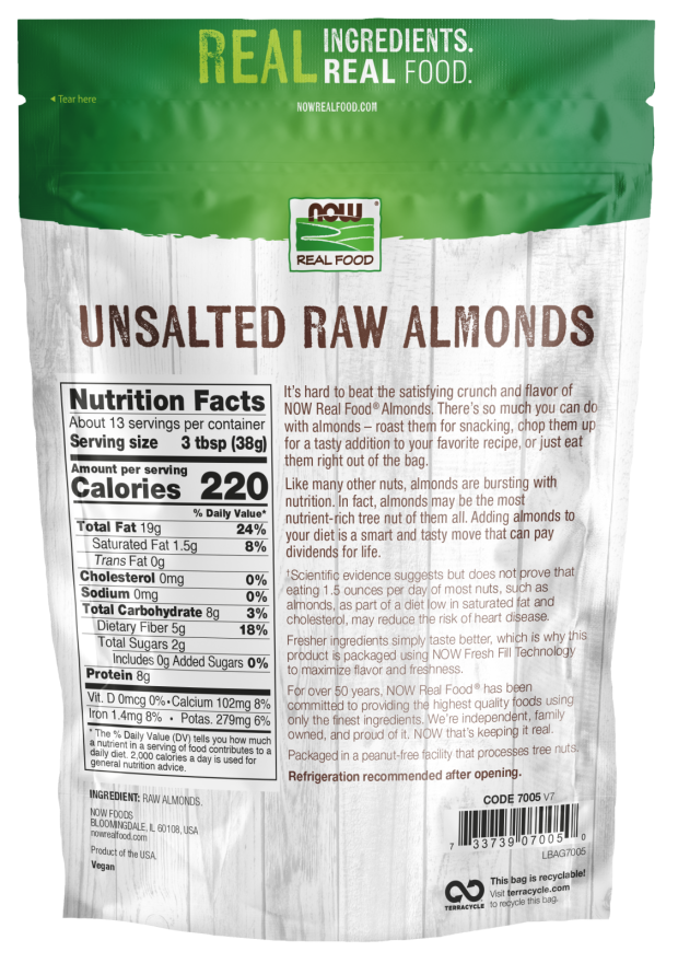 NOW Almonds, Unsalted, 16 oz (454 g)