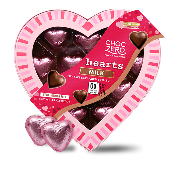 ChocZero Valentine's Day Milk Chocolate Strawberry Creme Filled Hearts, 4.2 oz