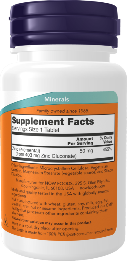 NOW Zinc 50mg 100 Tablets