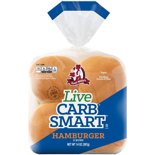 Aunt Millie's Live Carb Smart Hamburger Bun, 8 buns - High-quality Bread Products by Aunt Millie's at BariatricPal Store