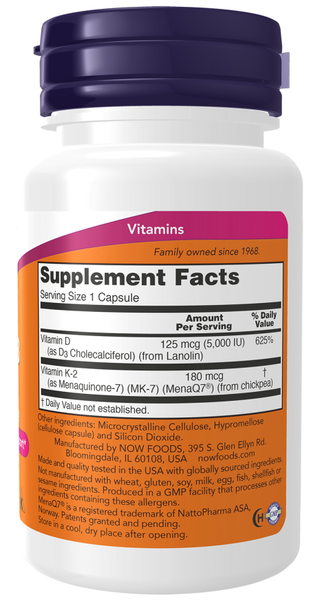NOW Mega D-3 & MK-7 60 capsules - High-quality Vitamins by NOW at BariatricPal Store