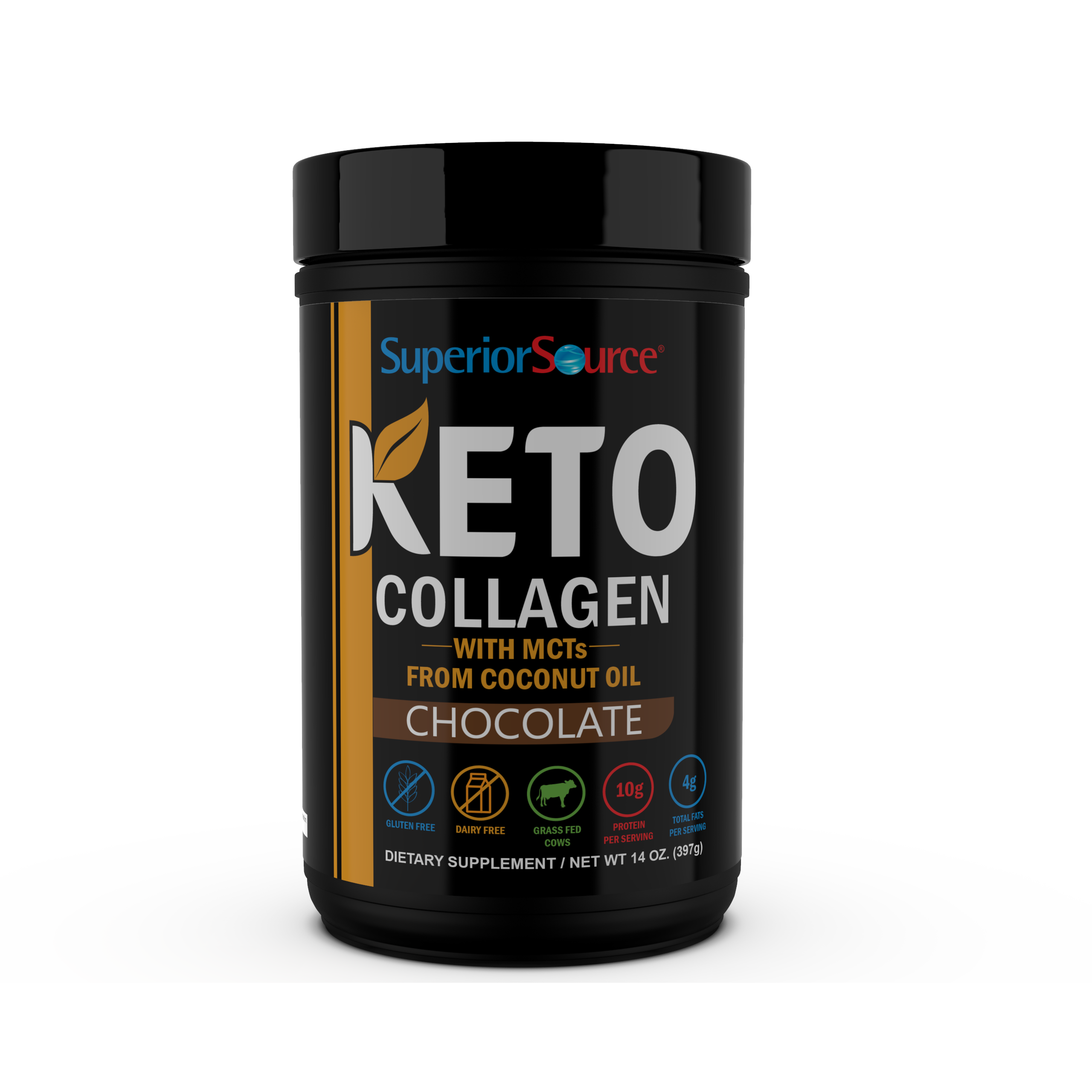Superior Source Keto Collagen Powder with MCTs, Chocolate, 14 oz - High-quality Collagen Powder by Superior Source at BariatricPal Store