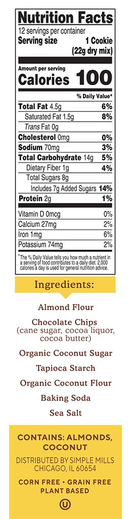 Simple Mills Chocolate Chip Cookie Almond Flour Mix 9.4 oz - High-quality Baking Products by Simple Mills at BariatricPal Store