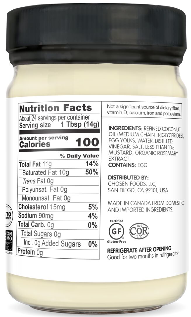 Chosen Foods Keto Mayo with MCT Oil 12 fl oz - High-quality Oils/EFAs by Chosen Foods at 