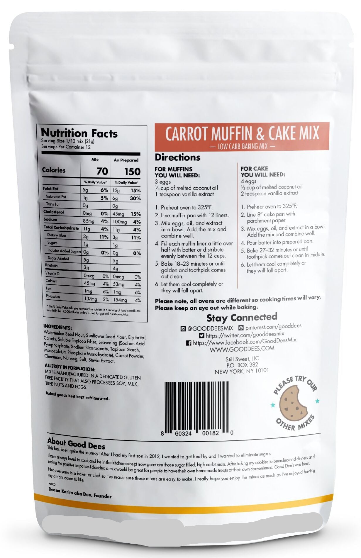 Good Dee's Low Carb Carrot Muffin & Cake Mix 8.8 oz - High-quality Baking Products by Good Dee's at BariatricPal Store