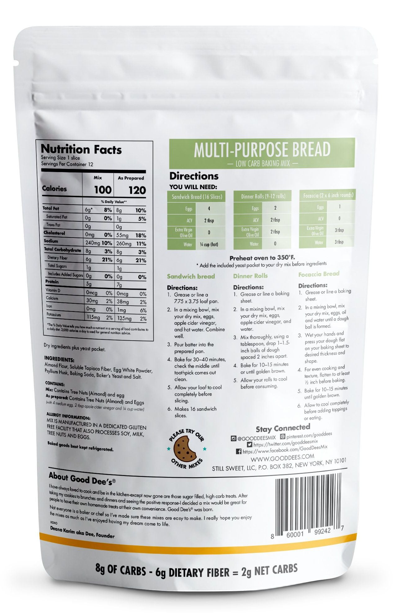 Good Dee's Low Carb Multi Purpose Bread Mix 9.1 oz - High-quality Baking Products by Good Dee's at BariatricPal Store