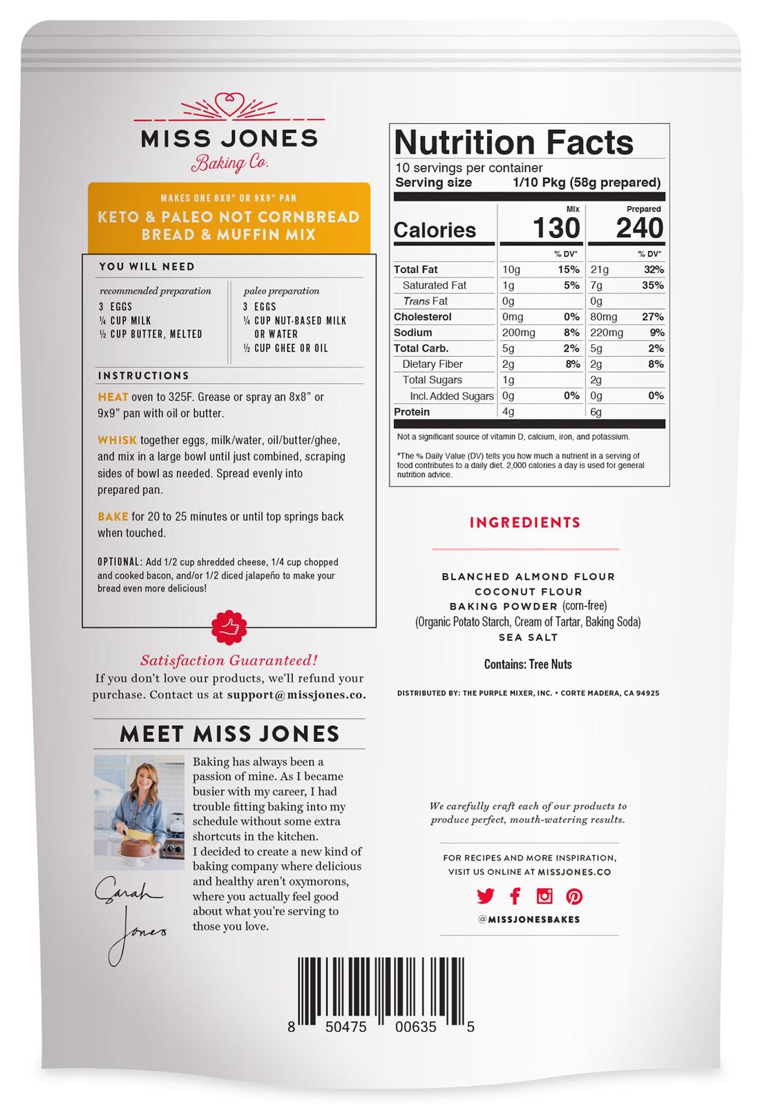 Miss Jones Baking Co. Keto & Paleo Not Cornbread Bread and Muffin Mix 7.4 oz - High-quality Baking Products by Miss Jones Baking Co. at BariatricPal Store