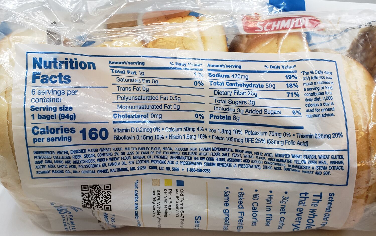 Schmidt / Old Tyme 647 Bagels 6 bagels - High-quality Bread Products by Schmidt / Old Tyme at BariatricPal Store