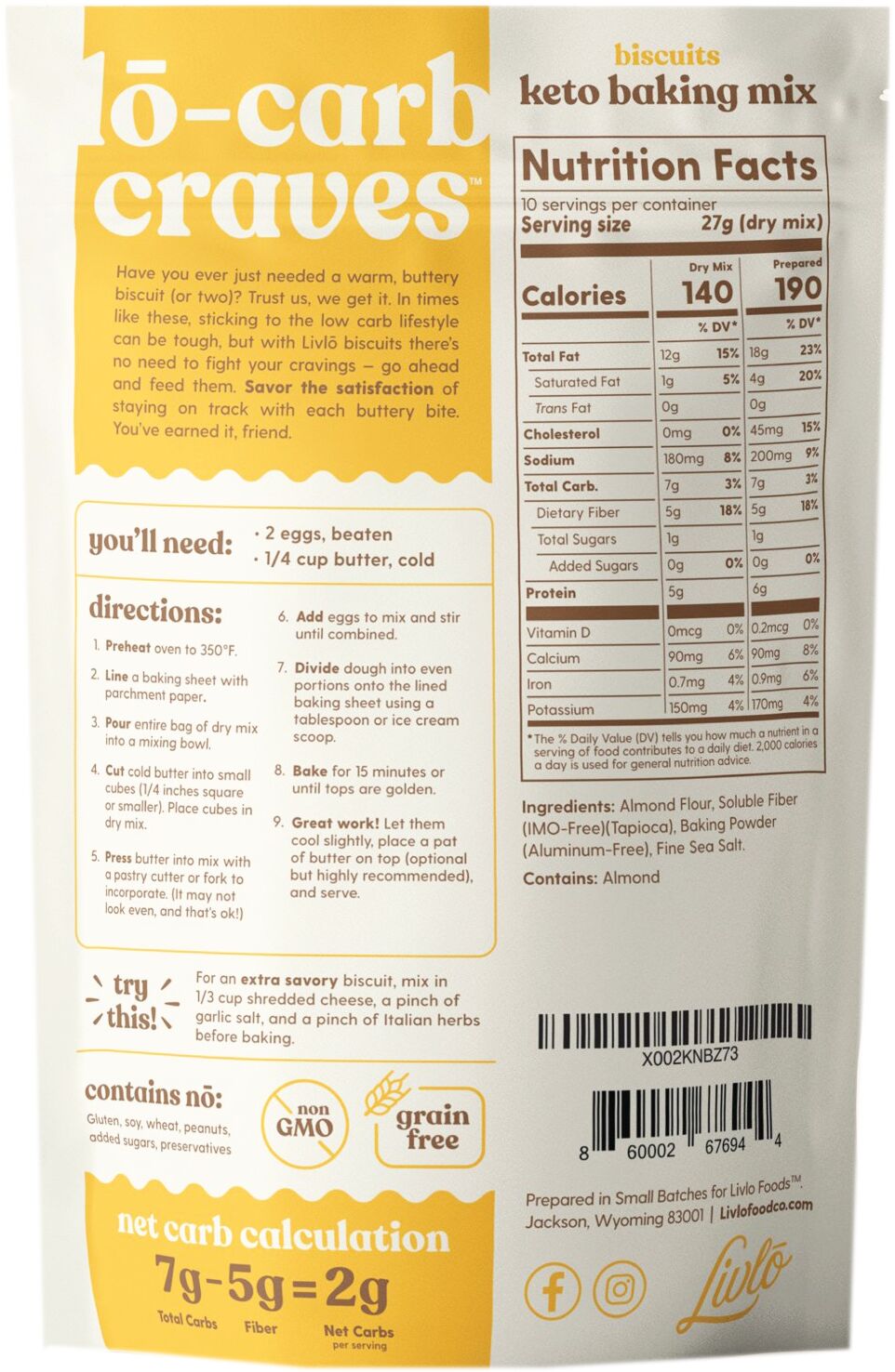 Livlo Keto Biscuits Baking Mix 9.4 oz - High-quality Baking Products by Livlo at 