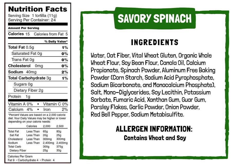 #Flavor_Savory Spinach #Size_24 tortillas