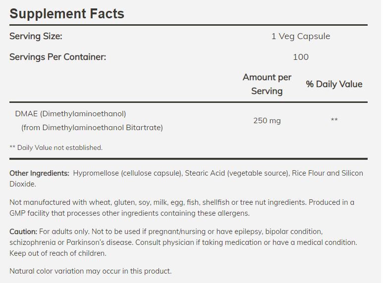 NOW DMAE 100 veg capsules - High-quality Gluten Free by NOW at BariatricPal Store