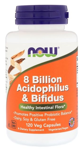 NOW 8 Billion Acidophilus and Bifidus 120 veg capsules - High-quality Digestion by NOW at BariatricPal Store
