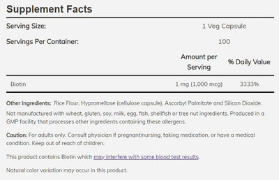 Biotin 1,000 mcg Vegetarian Capsules by NOW Foods - High-quality Biotin by NOW at BariatricPal Store