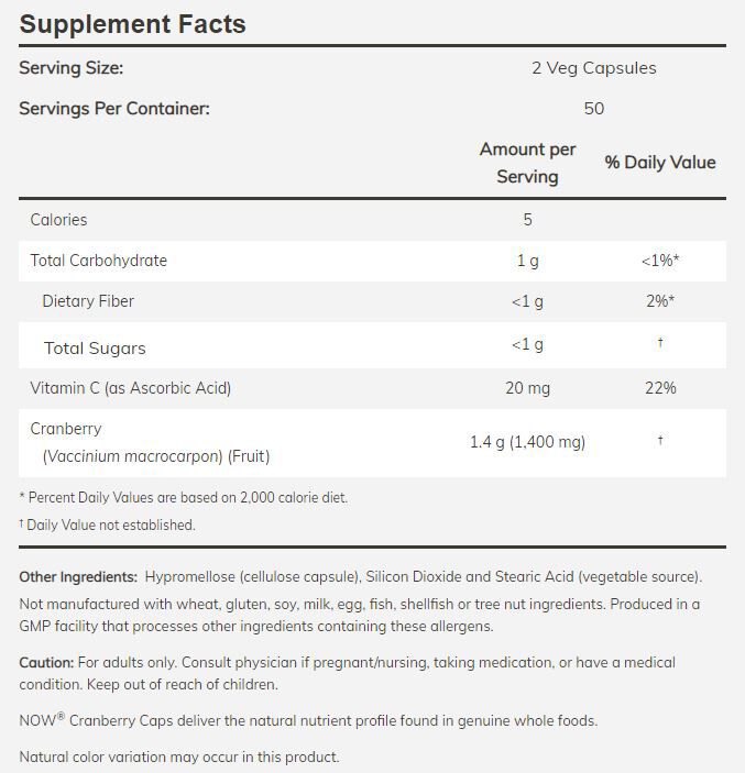 NOW Cranberry Caps 100 veg capsules - High-quality Herbs by NOW at BariatricPal Store