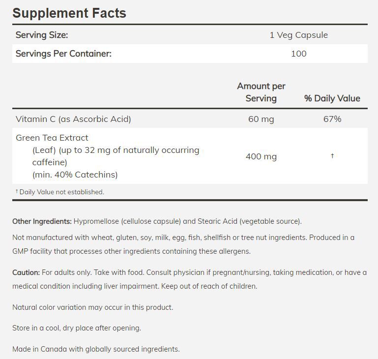 NOW Green Tea Extract 100 veg capsules - High-quality Diet and Weight Loss by NOW at BariatricPal Store