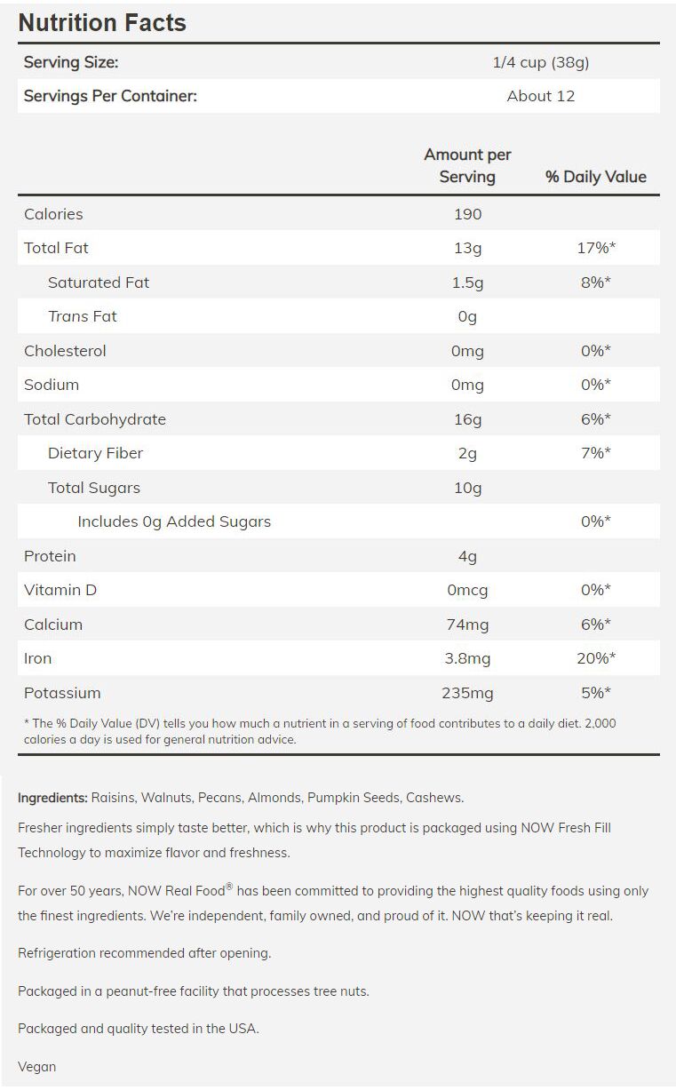NOW Raw Energy Nut Mix 1 lb. - High-quality Nuts, Seeds and Fruits by NOW at BariatricPal Store