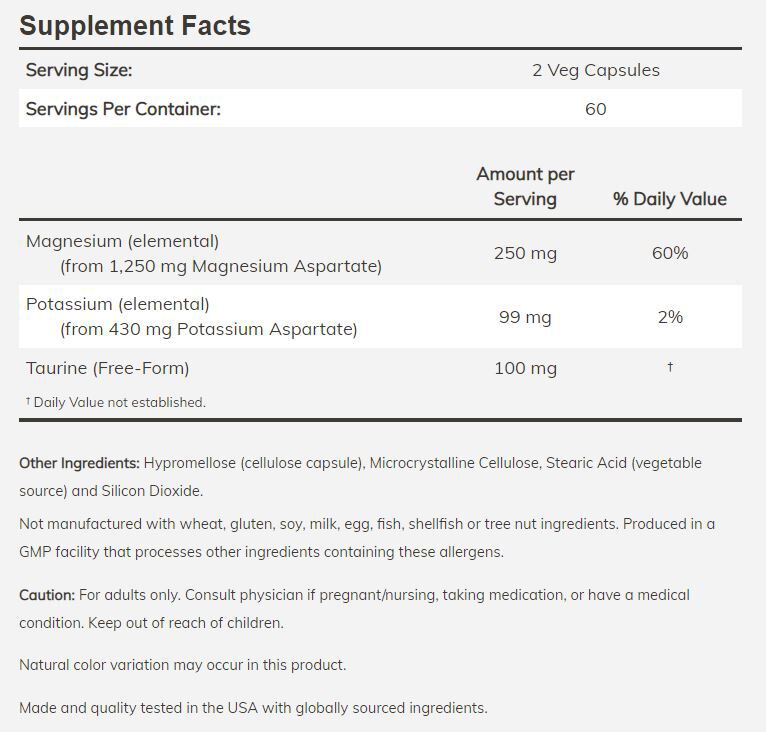 NOW Magnesium & Potassium Aspartate with Taurine 120 veg capsules - High-quality Gluten Free by NOW at BariatricPal Store