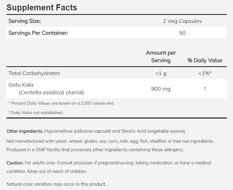 NOW Gotu Kola 100 veg capsules - High-quality Herbs by NOW at BariatricPal Store