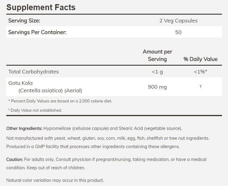 NOW Gotu Kola 100 veg capsules - High-quality Herbs by NOW at 