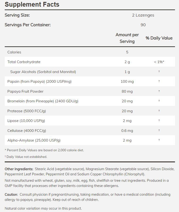 NOW Papaya Enzyme 180 lozenges - High-quality Digestion by NOW at BariatricPal Store