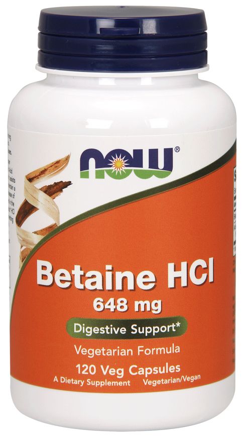 NOW Betaine HCl 120 veg capsules - High-quality Digestion by NOW at BariatricPal Store