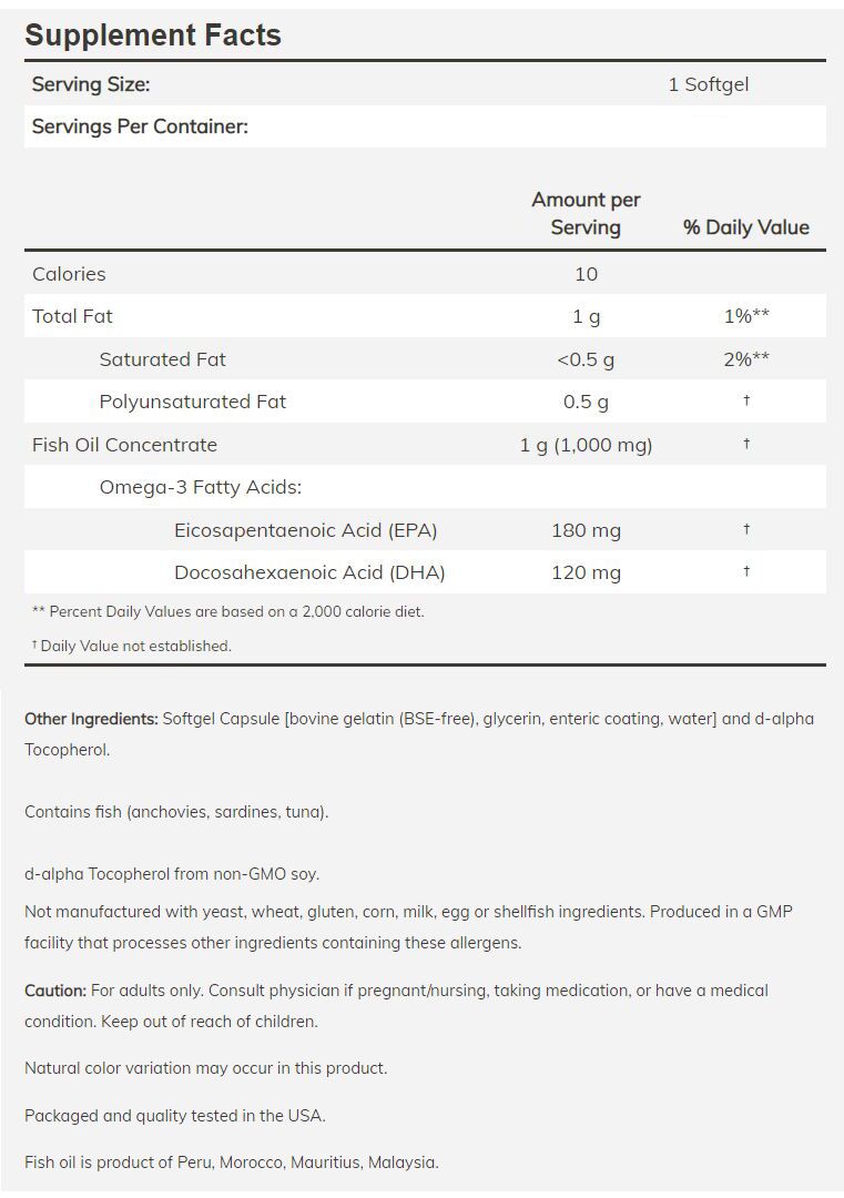 NOW Omega-3 Fish Oil, Molecularly Distilled 180 softgels - High-quality Oils/EFAs by NOW at BariatricPal Store