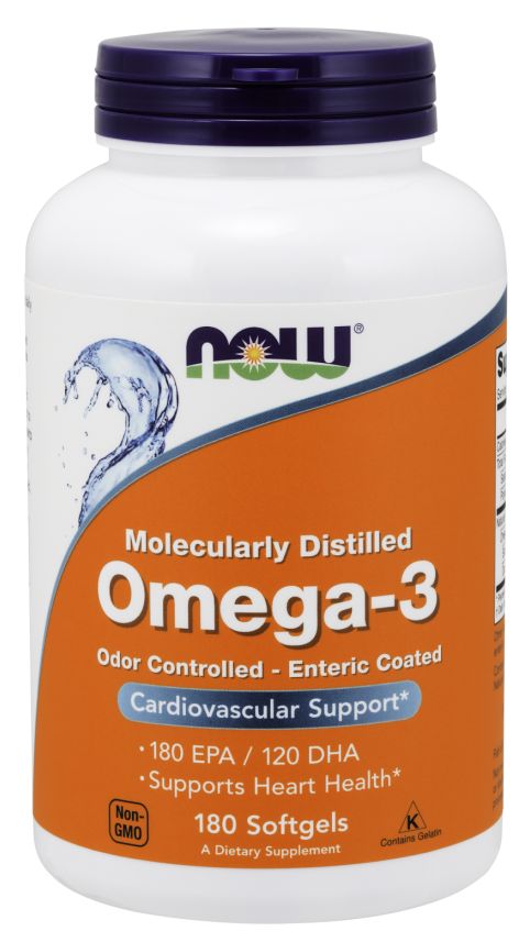 NOW Omega-3 Fish Oil, Molecularly Distilled 180 softgels - High-quality Oils/EFAs by NOW at BariatricPal Store