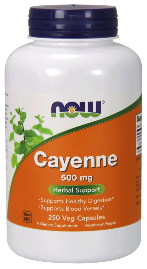 NOW Cayenne Capsules 250 veg capsules - High-quality Herbs by NOW at 