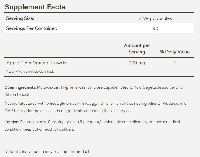 NOW Apple Cider Vinegar 180 capsules - High-quality Diet and Weight Loss by NOW at BariatricPal Store