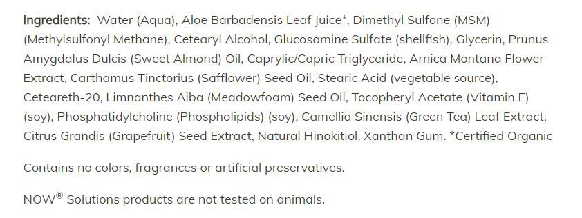 NOW Glucosamine, MSM & Arnica Lotion 8 fl oz - High-quality Gluten Free by NOW at BariatricPal Store