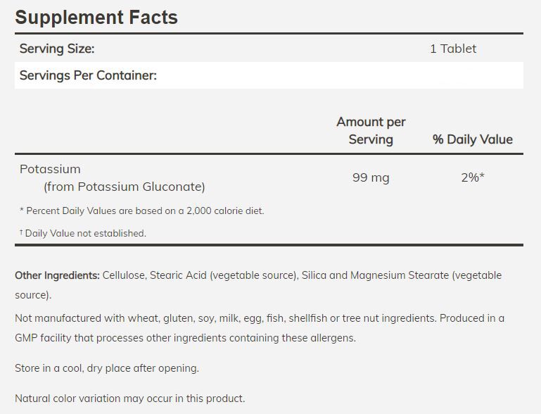 NOW Potassium Gluconate 250 tablets - High-quality Gluten Free by NOW at BariatricPal Store