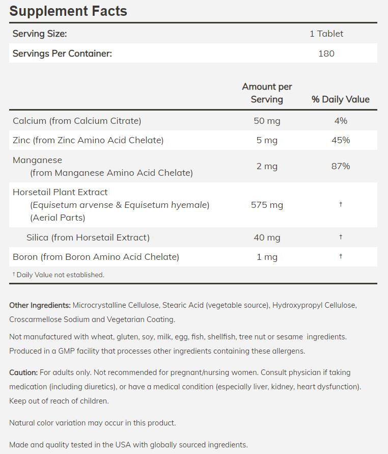 NOW Silica Complex, with Horsetail Extract 180 tablets - High-quality Herbs by NOW at BariatricPal Store