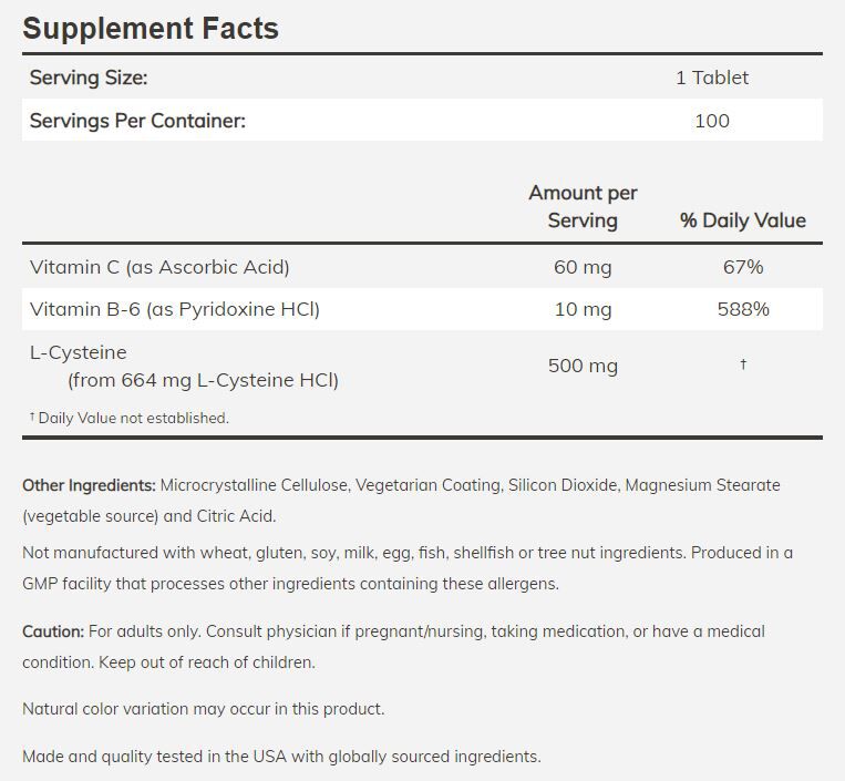 NOW L-Cysteine 100 tablets - High-quality Amino Acids by NOW at 