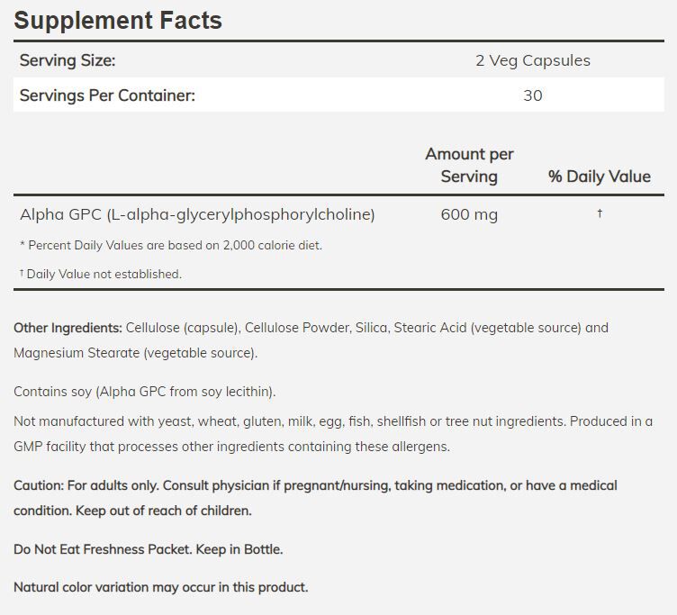 NOW Alpha GPC 60 veg capsules - High-quality Gluten Free by NOW at BariatricPal Store